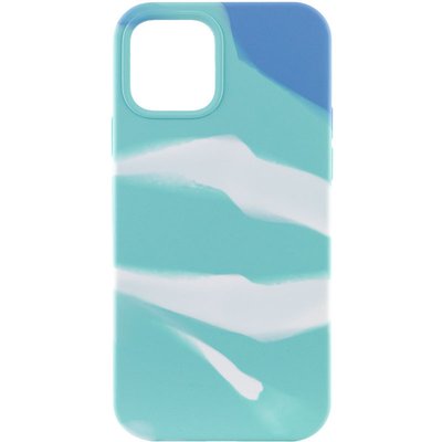 Чохол Silicone case full Aquarelle для Apple iPhone 12 Pro Max (6.7"") (Бирюзово-білий)