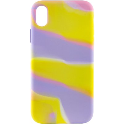 Чехол Silicone case full Aquarelle для Apple iPhone X / XS (5.8") (Сиренево-желтый)