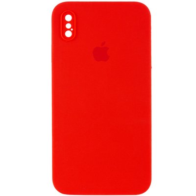 Чехол Silicone Case Square Full Camera Protective (AA) для Apple iPhone XS / X (5.8") (Красный / Red)
