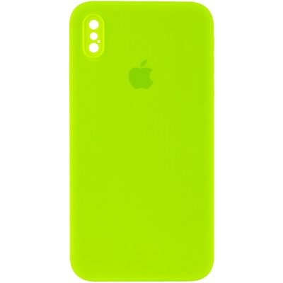 Уценка Чехол Silicone Case Square Full Camera Protective (AA) для Apple iPhone XS / X (5.8") (Эстетический дефект / Салатовый / Neon green)