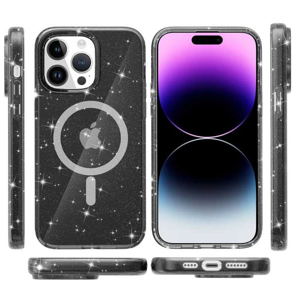 Чохол TPU Galaxy Sparkle (MagFit) для Apple iPhone 15 Pro (6.1"") (Black+Glitter)