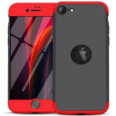 Пластиковая накладка GKK LikGus 360 градусов (opp) с лого для Apple iPhone SE (2020) (Черный / Красный)