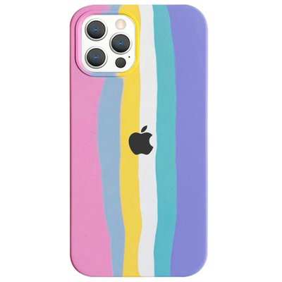 Уценка Чехол Silicone case Full Rainbow для Apple iPhone 13 Pro Max (6.7") (Эстетический дефект / Розовый / Сиреневый)