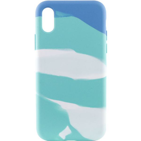 Чохол Silicone case full Aquarelle для Apple iPhone XR (6.1"") (Бирюзово-білий)