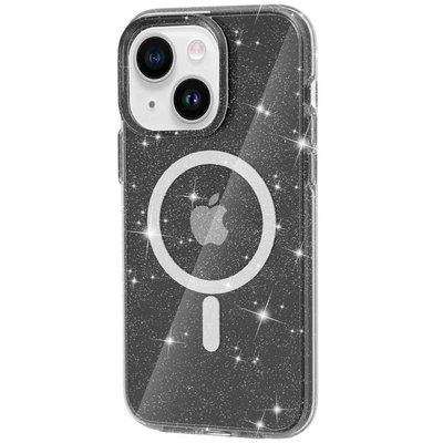 Чехол TPU Galaxy Sparkle (MagFit) для Apple iPhone 15 Plus (6.7") (Черный+Глиттер)