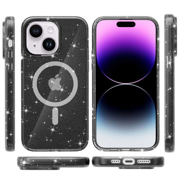 Чохол TPU Galaxy Sparkle (MagFit) для Apple iPhone 15 Plus (6.7"") (Black+Glitter)