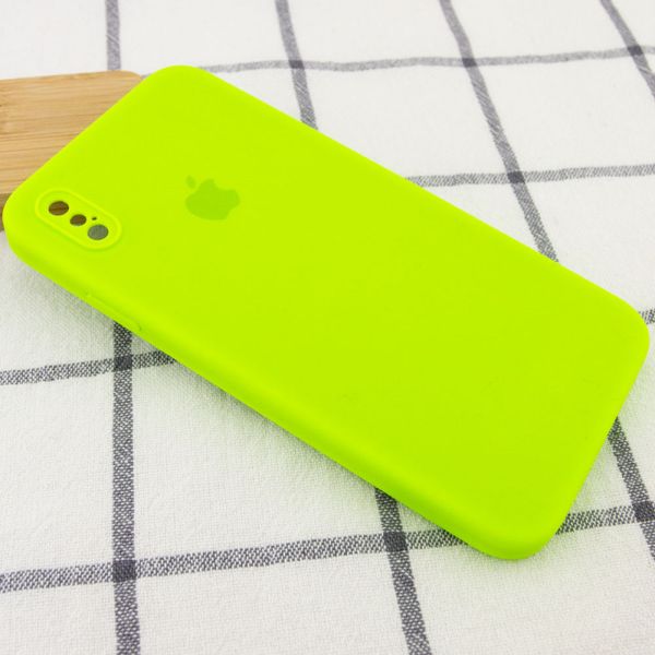 Уцінка Чохол Silicone Case Square Full Camera Protective (AA) для Apple iPhone XS / X (5.8"") (Естетичний дефект / Салатовий / Neon green)